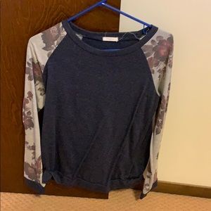 Long sleeve navy blue and floral top